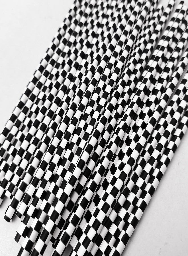 EaciTown 50 Pcs Checkered Flag Paper Straws Racing Car Straws Black and White Checkered Drinking Straws for Racing Birthday Party Decorations - Image 5
